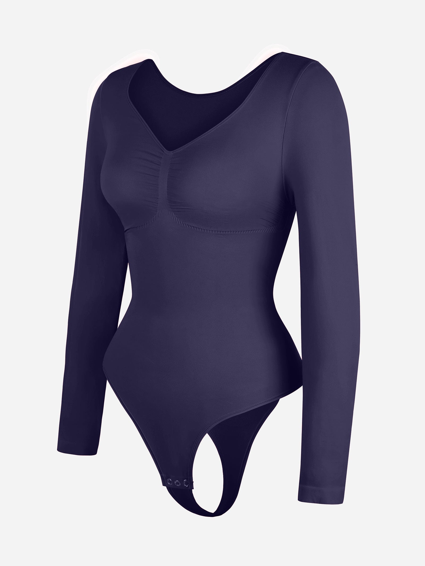 Wholesale Seamless Long Sleeve Chest Support Tummy Control Thong Bodysuit