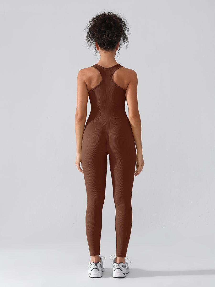 Wholesale Seamless Zip Front Full-Length Racerback 2-in-1 Sport Shaping Jumpsuit