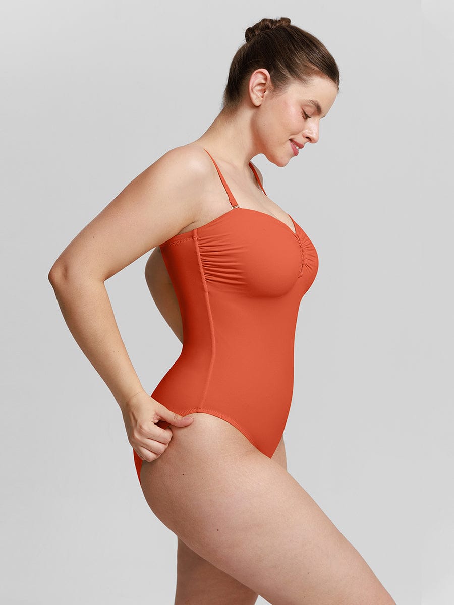Strapless U-Wire Mesh Tummy Control Shapewear Swimsuit - Removable Pads