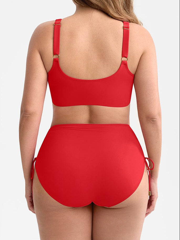 Deep V Metal Ring Drawstring Tummy Control Swimsuit - Removable Pads