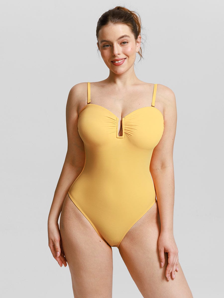 Strapless U-Wire Mesh Tummy Control Shapewear Swimsuit - Removable Pads