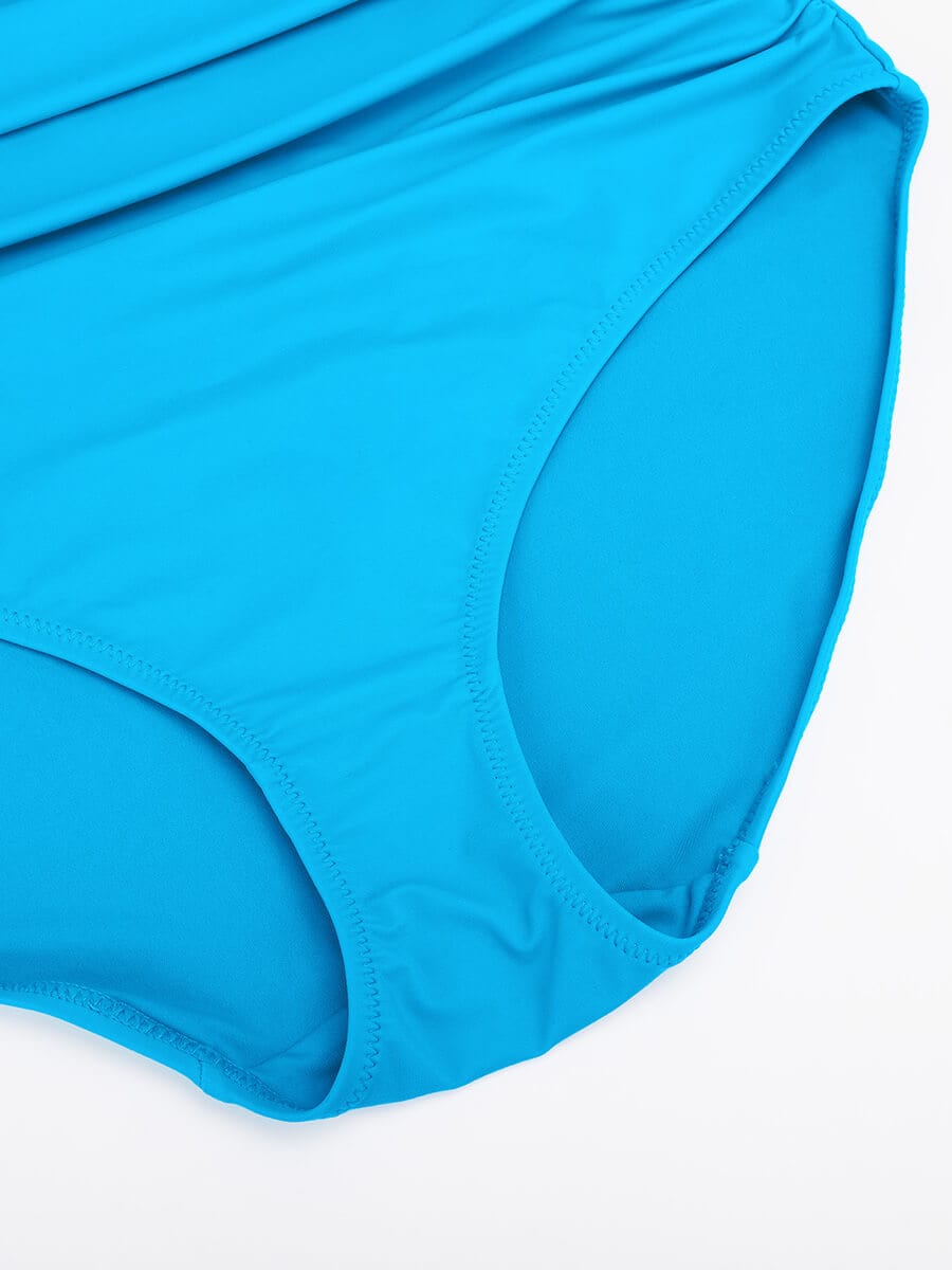 V-Neck Ruffled Lace-Up One Piece Swimsuit - Flattering Shaping Style