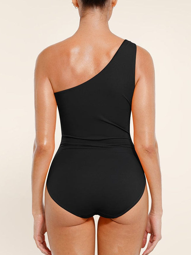One Shoulder Ruched One Piece Swimsuit - Chest Support Swimwear