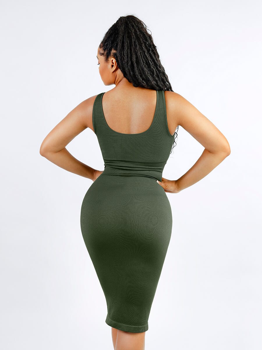 Wholesale ๐ฟ Eco-friendly Seamless Deep V-neck Waist Trimming Shaping Dress with Removable Pads