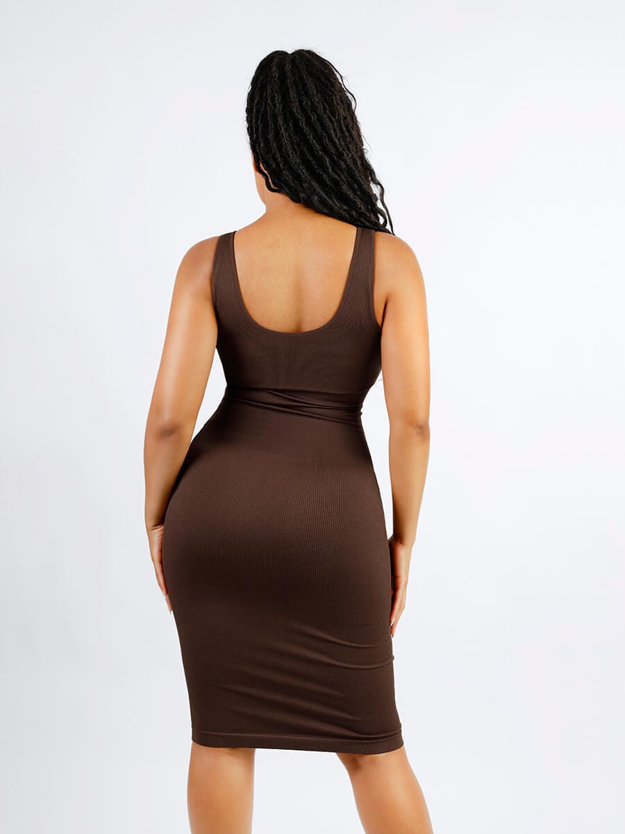 Wholesale ๐ฟ Eco-friendly Seamless Deep V-neck Waist Trimming Shaping Dress with Removable Pads