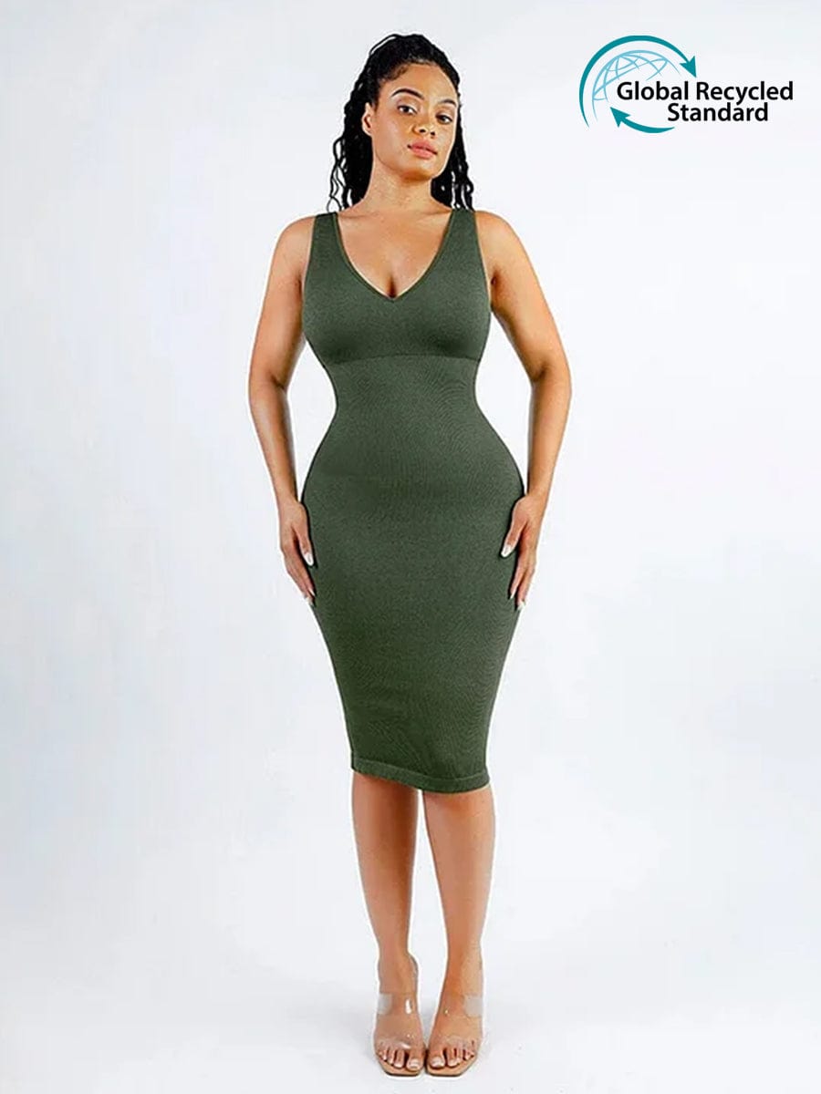Wholesale ๐ฟ Eco-friendly Seamless Deep V-neck Waist Trimming Shaping Dress with Removable Pads