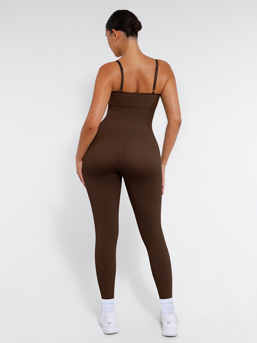 Wholesale High Stretchy Seamless Sling Tummy Control Jumpsuit Removable cup pads