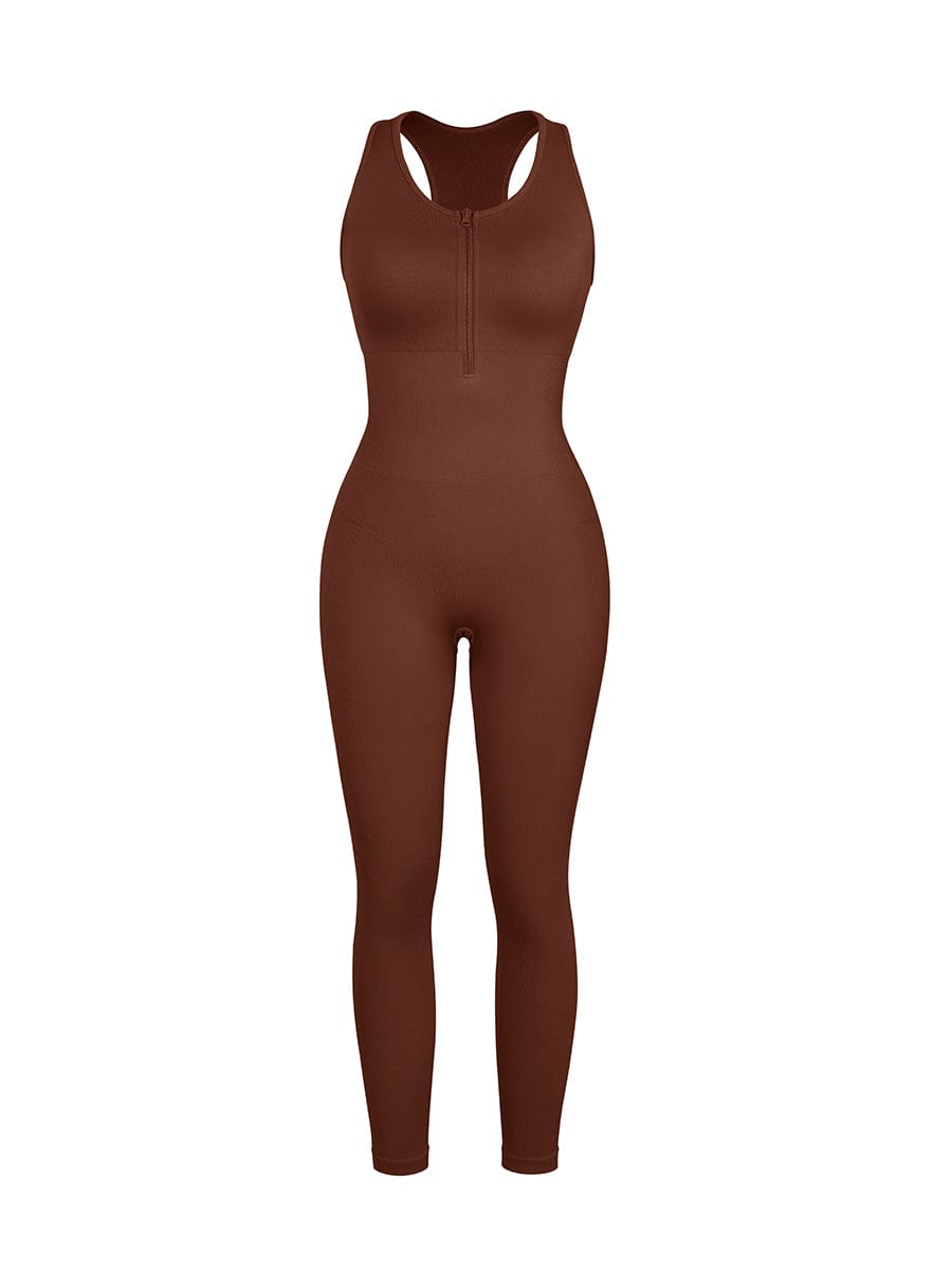 Wholesale Seamless Zip Front Full-Length Racerback 2-in-1 Sport Shaping Jumpsuit
