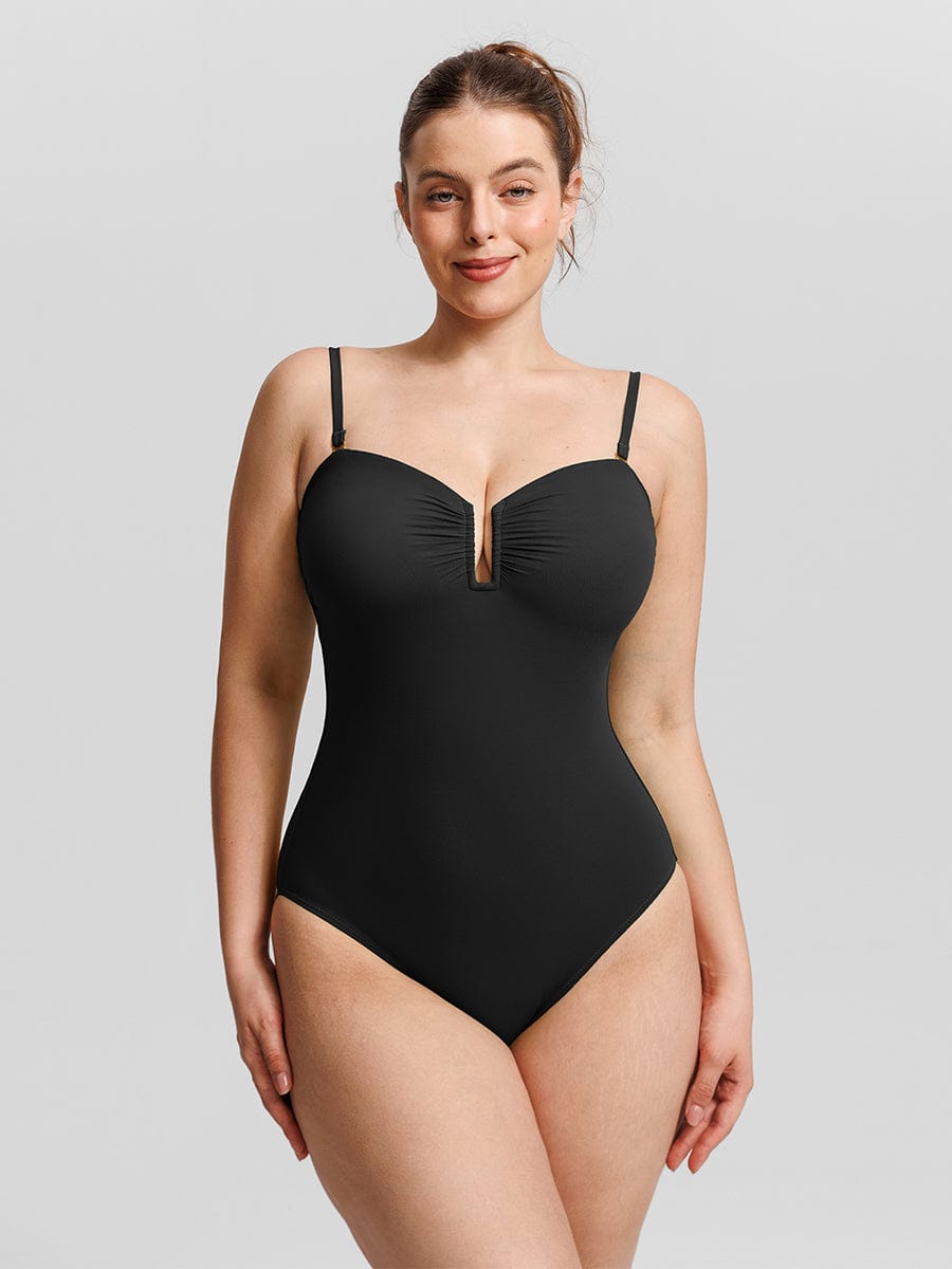 Strapless U-Wire Mesh Tummy Control Shapewear Swimsuit - Removable Pads