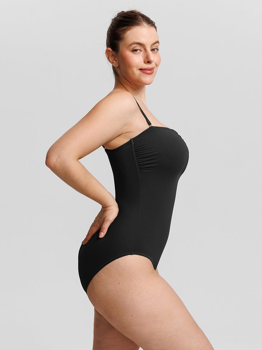 Strapless U-Wire Mesh Tummy Control Shapewear Swimsuit - Removable Pads