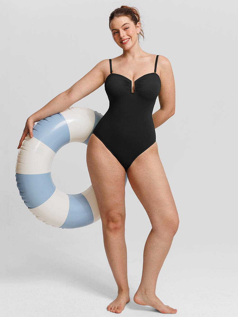 Strapless U-Wire Mesh Tummy Control Shapewear Swimsuit - Removable Pads