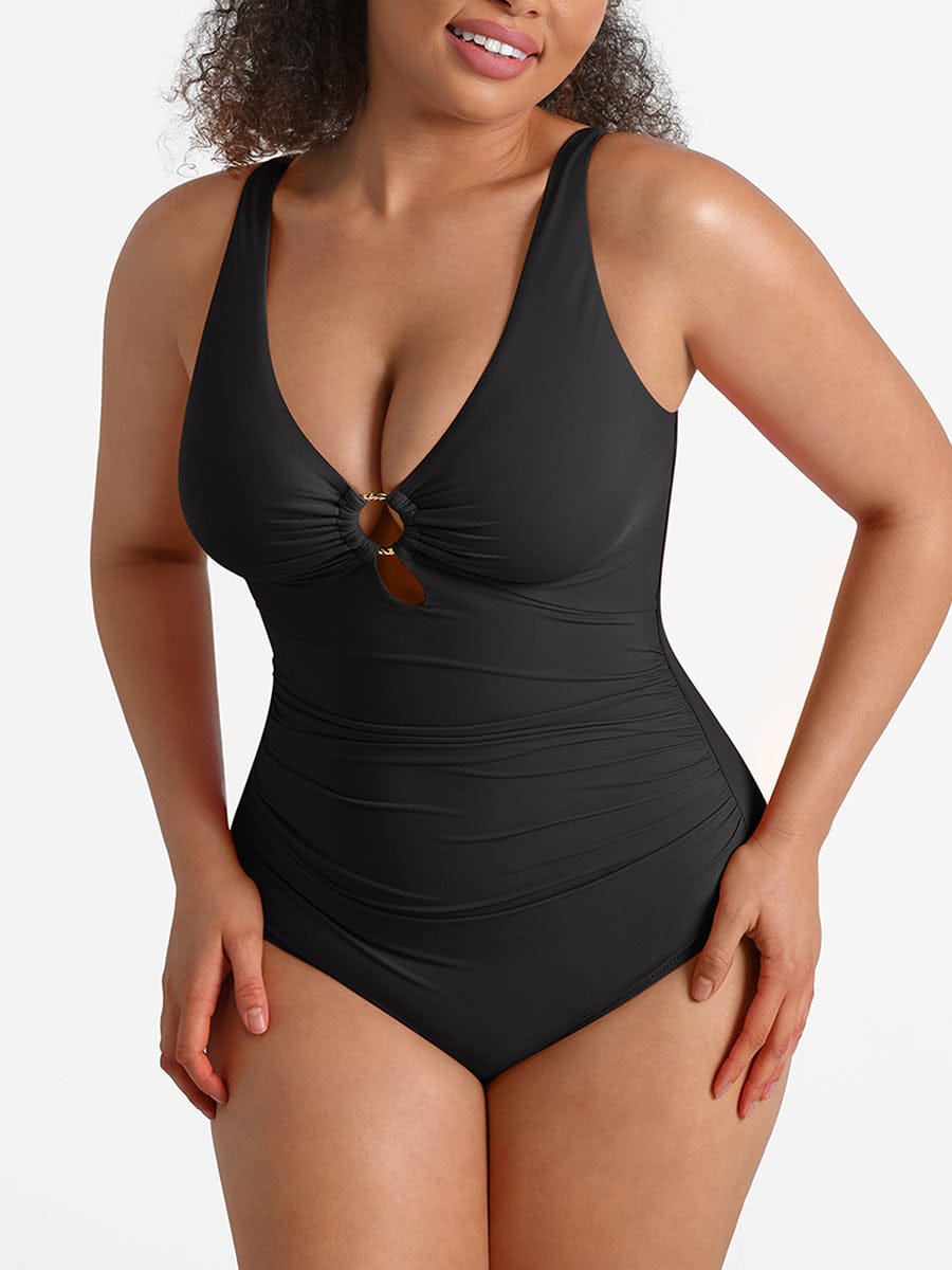 Waist Shaping Ruched One Piece Swimsuit - Eco Mesh Lining & Pads