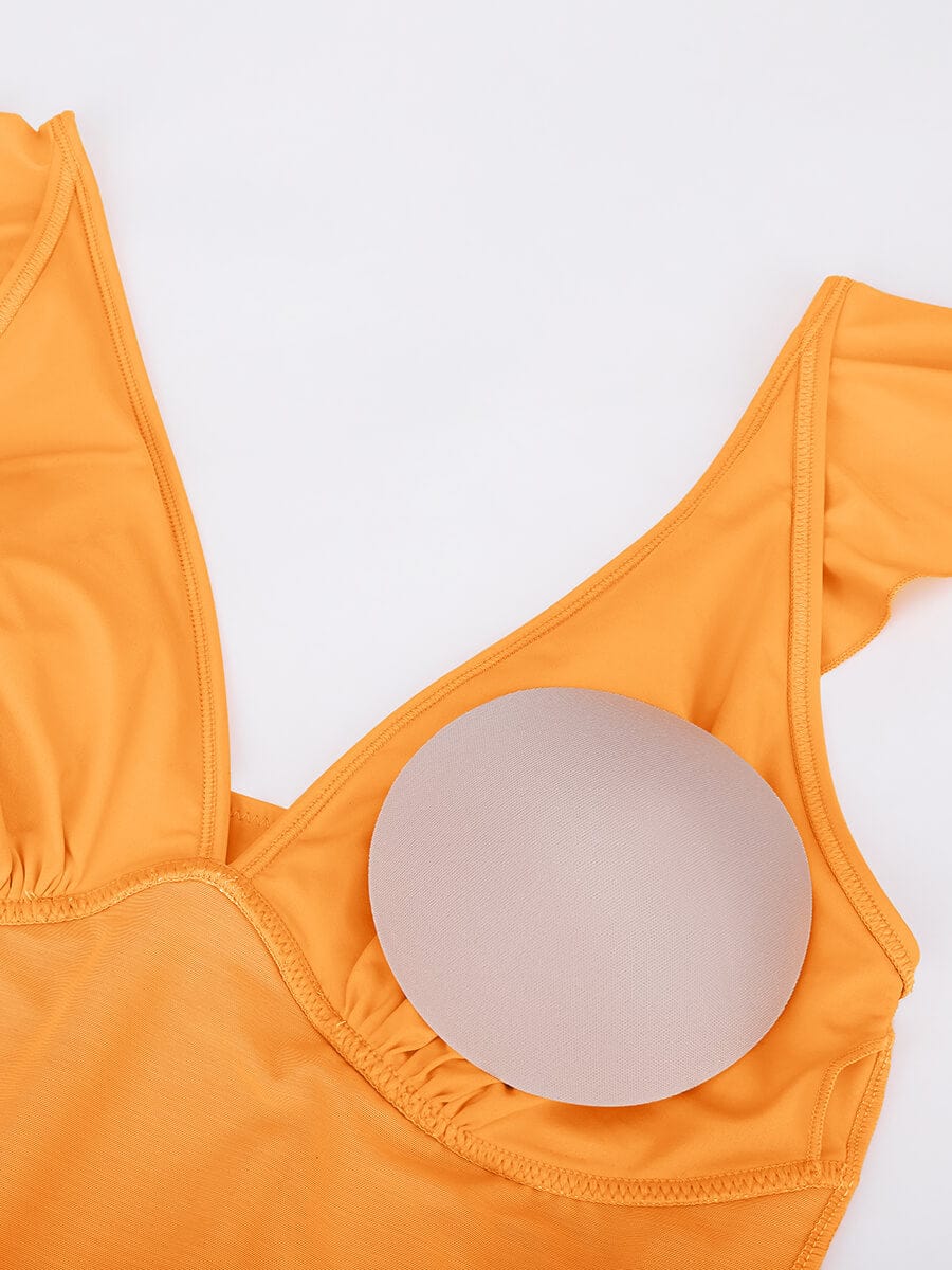 V-Neck Ruffled Lace-Up One Piece Swimsuit - Flattering Shaping Style