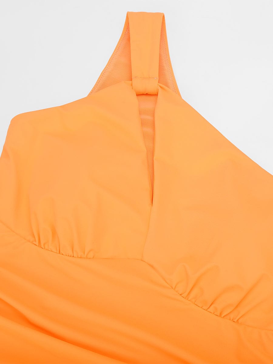One Shoulder Ruched One Piece Swimsuit - Chest Support Swimwear