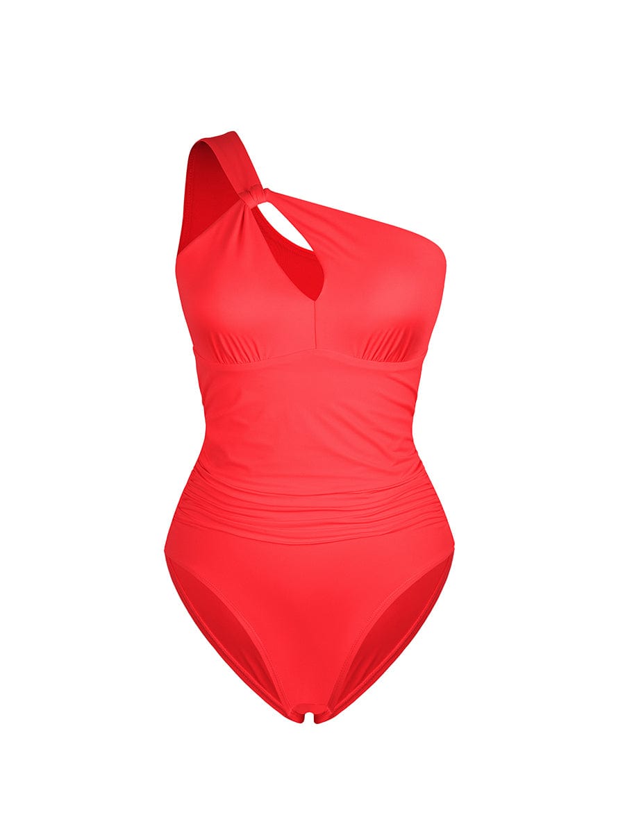 One Shoulder Ruched One Piece Swimsuit - Chest Support Swimwear